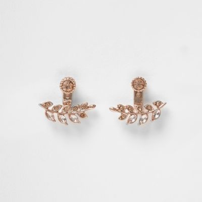 Rose gold tone leaf earrings